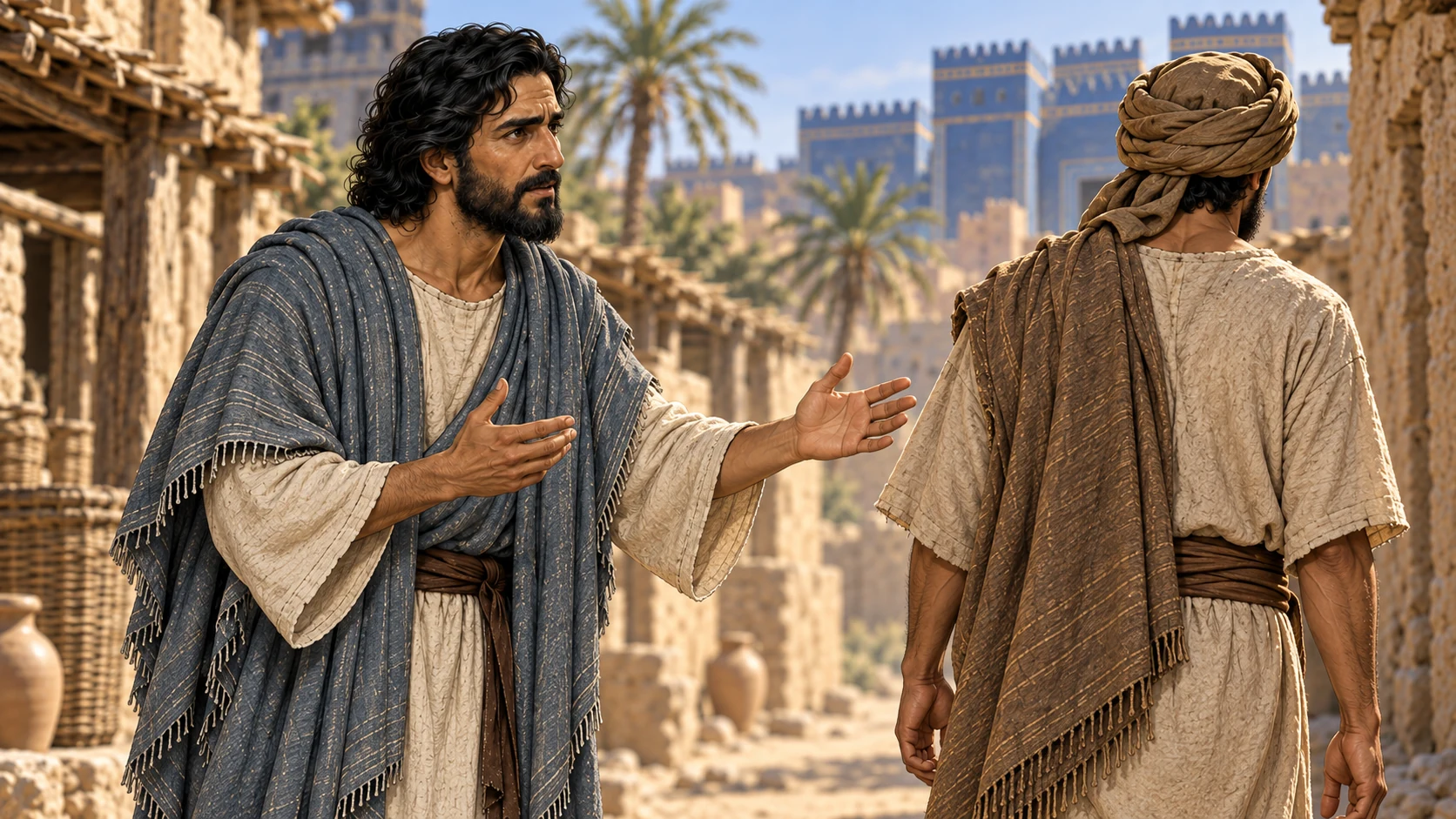 Ezekiel addresses the same anonymous person face to face; the hearer turns away, no forced conversion depicted