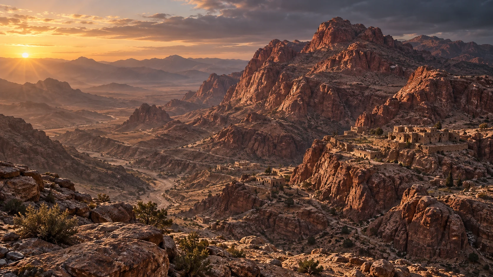 Rugged Mount Seir itself from a distant prophetic viewpoint; Ezekiel is not physically present there, and no divine hand is shown