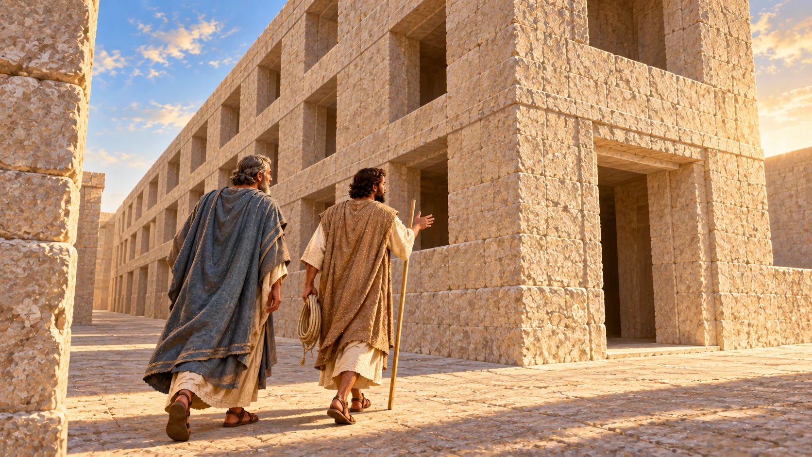 At the south-side chamber block the guide points out a comparable eastern approach to Ezekiel.