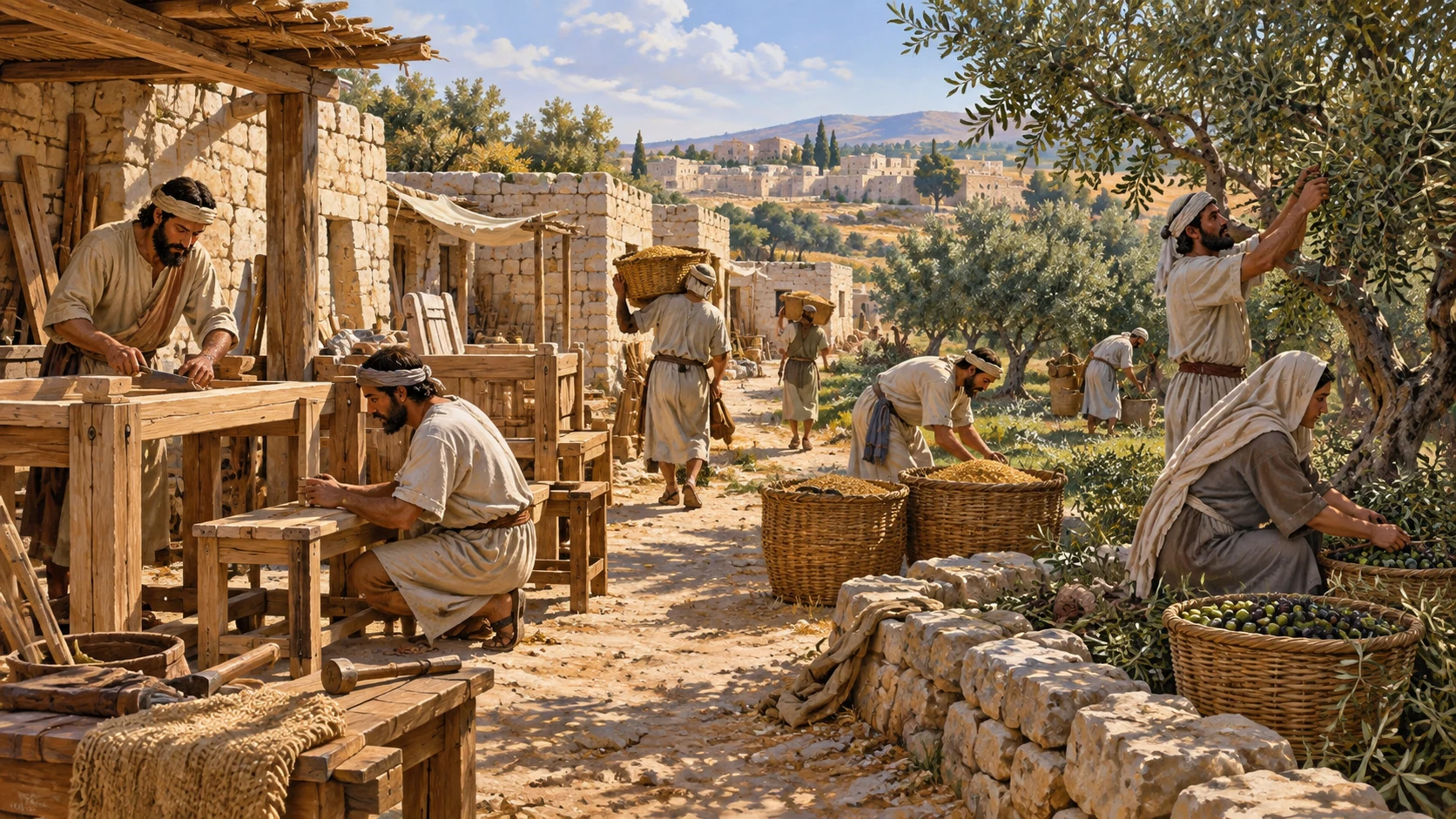 An adjacent simple service district for Levites is shown with ordinary work, distinct from priests’ sanctuary proximity; no sale or transfer symbol.