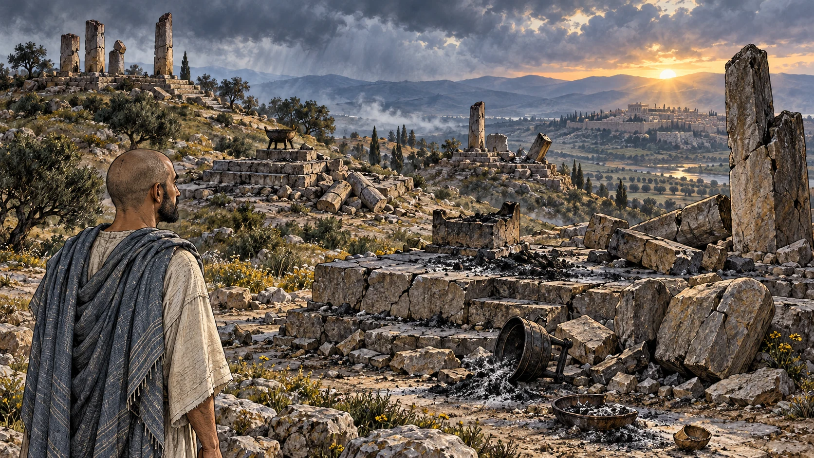 Ezekiel witnesses abandoned and shattered illicit shrines across Israel’s hills.