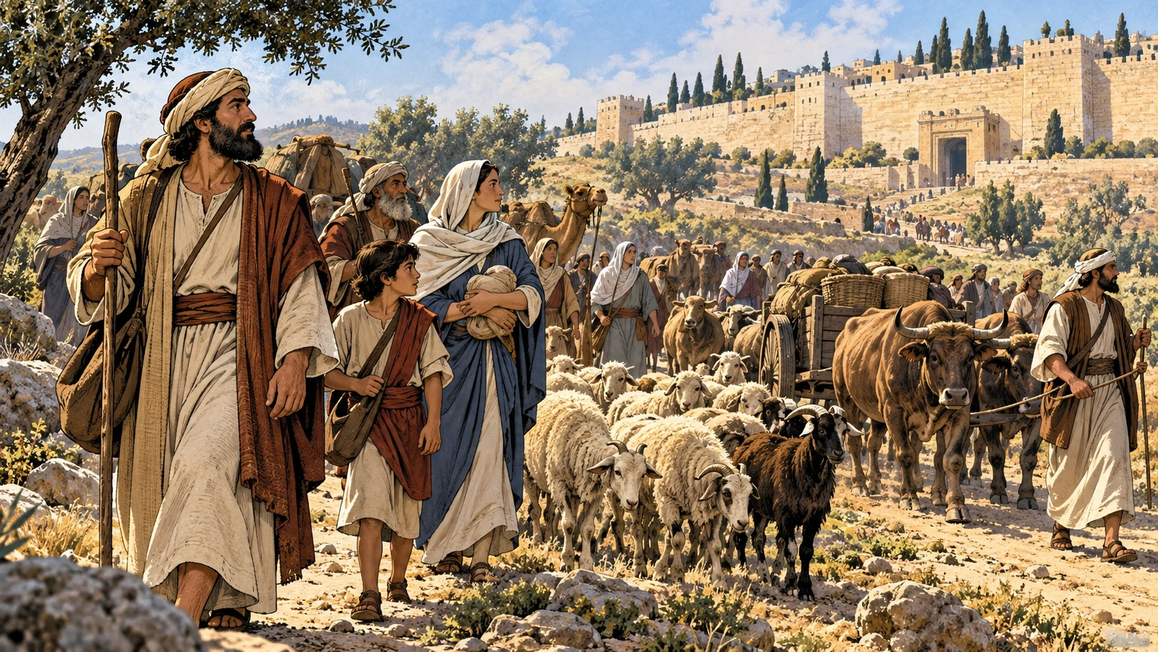 The whole assembly and its animals.