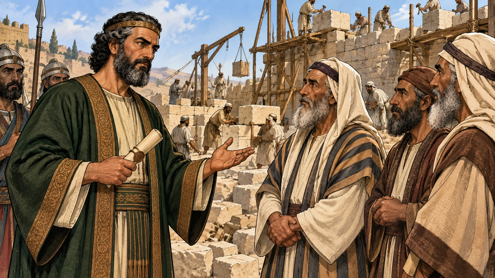 Tattenai questions the elders without stopping work.