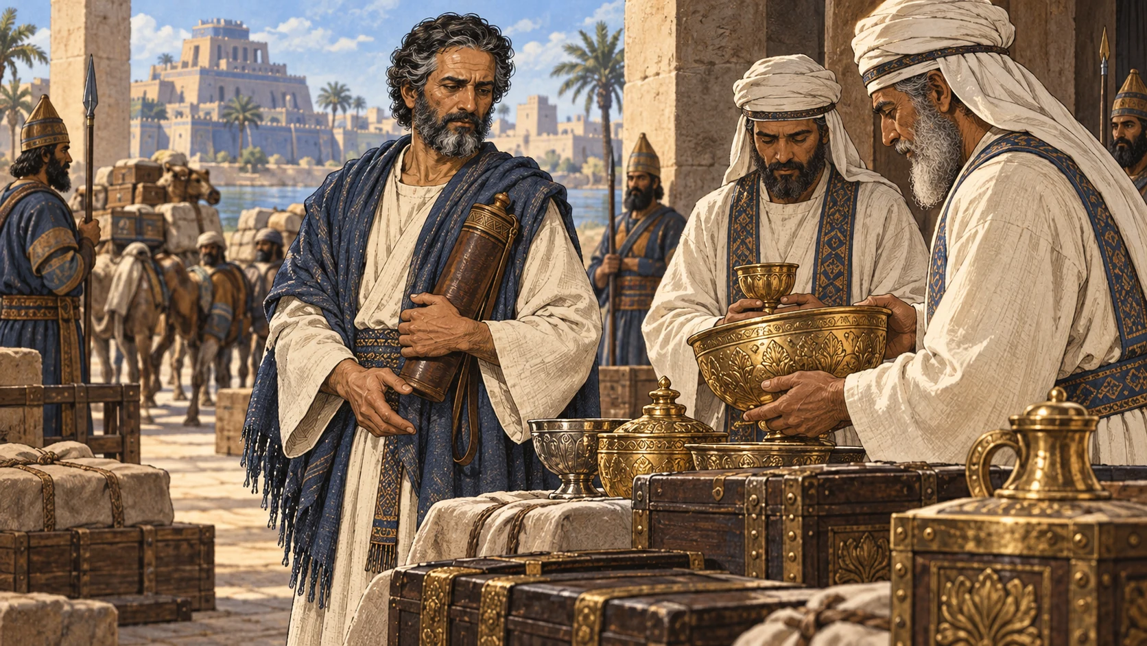 Priests entrusted with counted treasures.