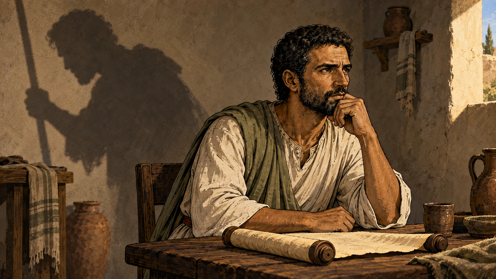 Paul reflects in prayer as a shadow evokes his former life.