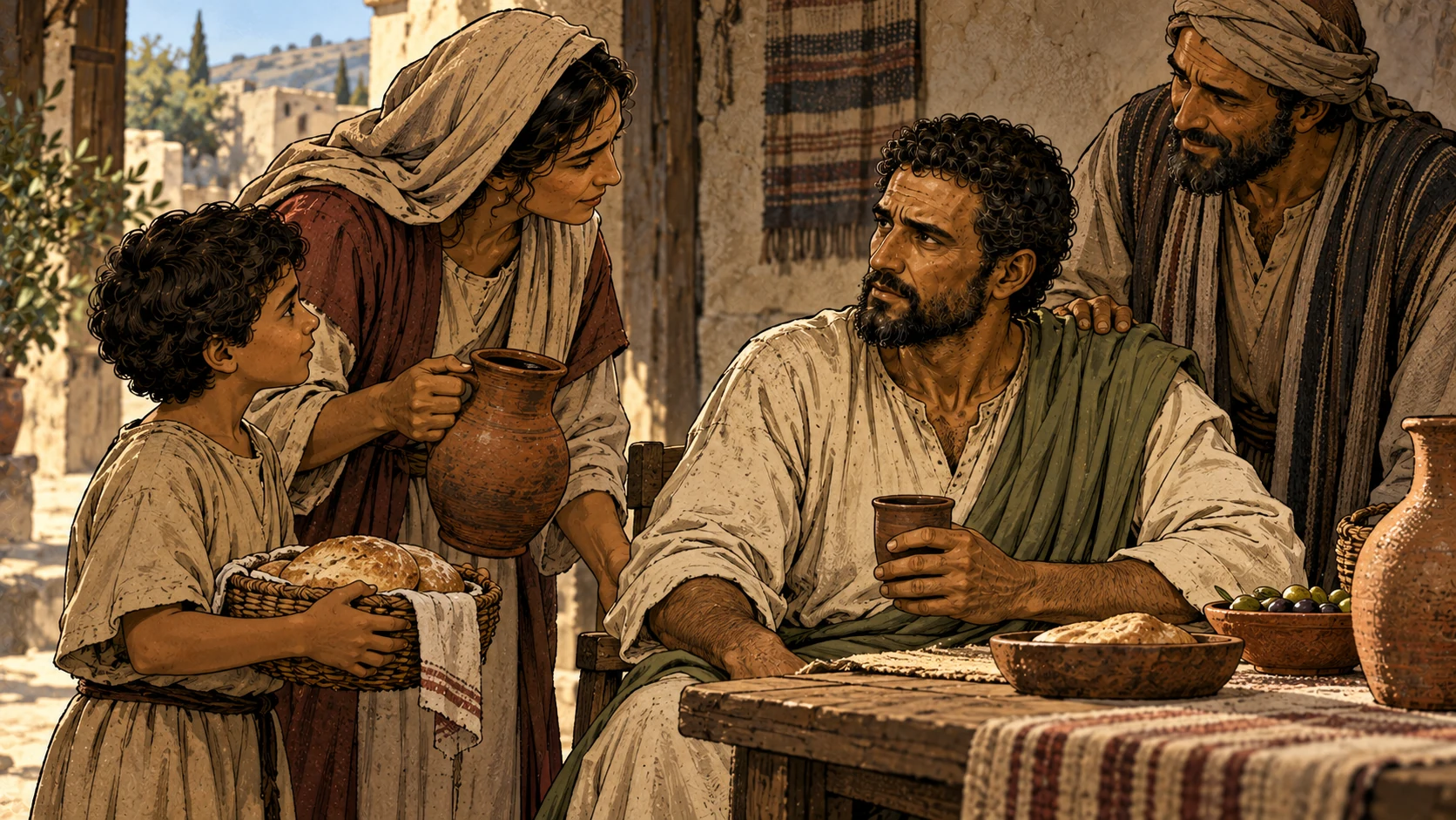 A Galatian household offers tired Paul water and bread.