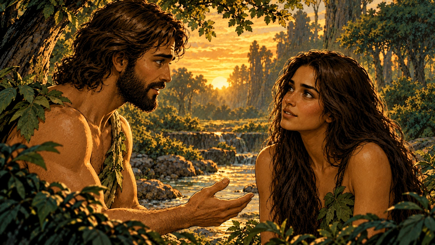 Adam faces Eve as he names her.