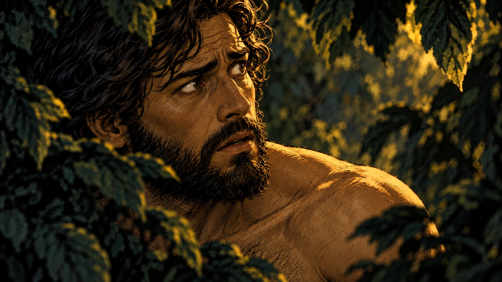 Adam hears the call while hiding.