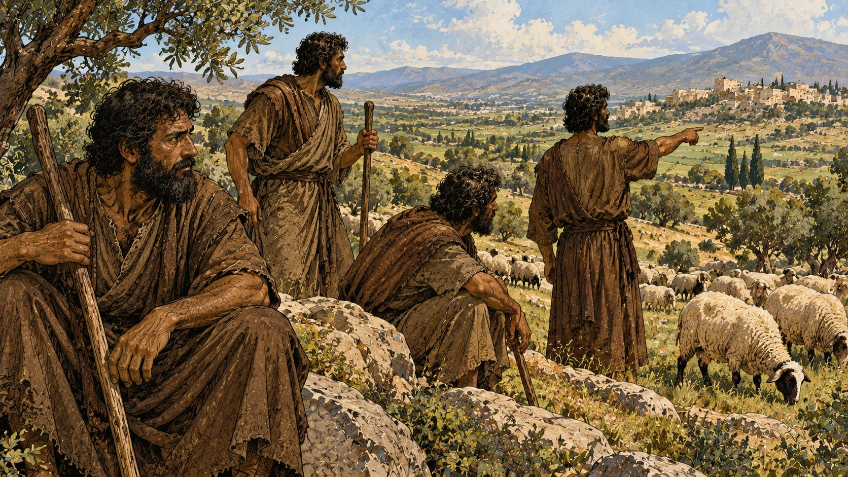 The brothers tend sheep on the slopes near Shechem.
