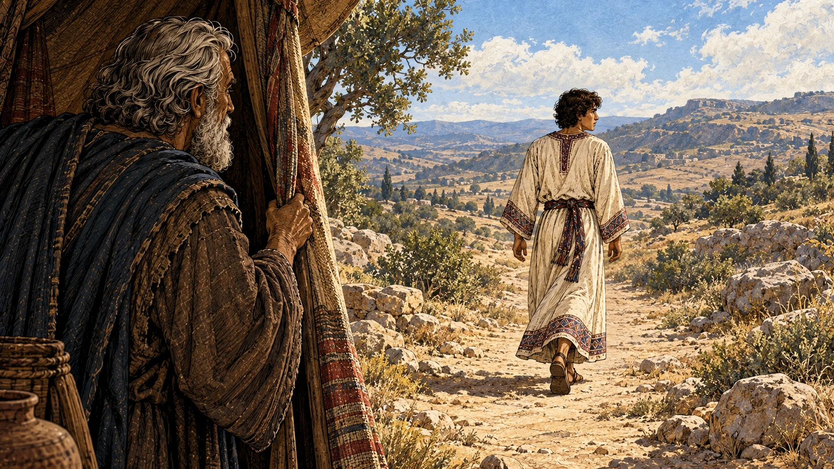 Joseph leaves his father’s tent in the Valley of Hebron.
