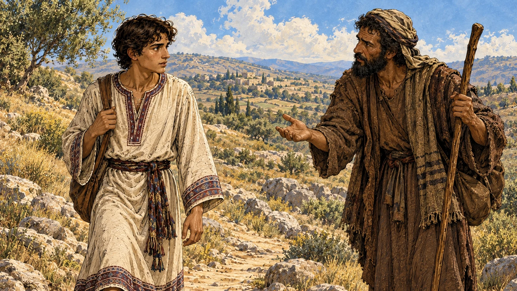 A local man finds Joseph in the field and questions him.