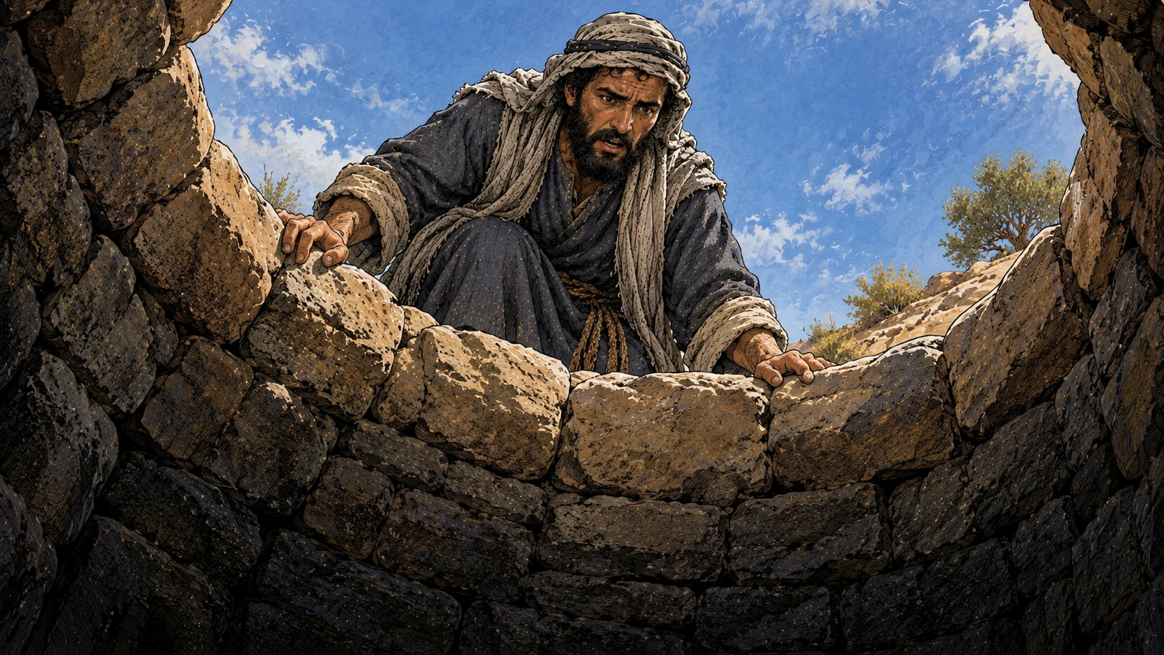 Reuben looks into the empty cistern and finds Joseph absent.