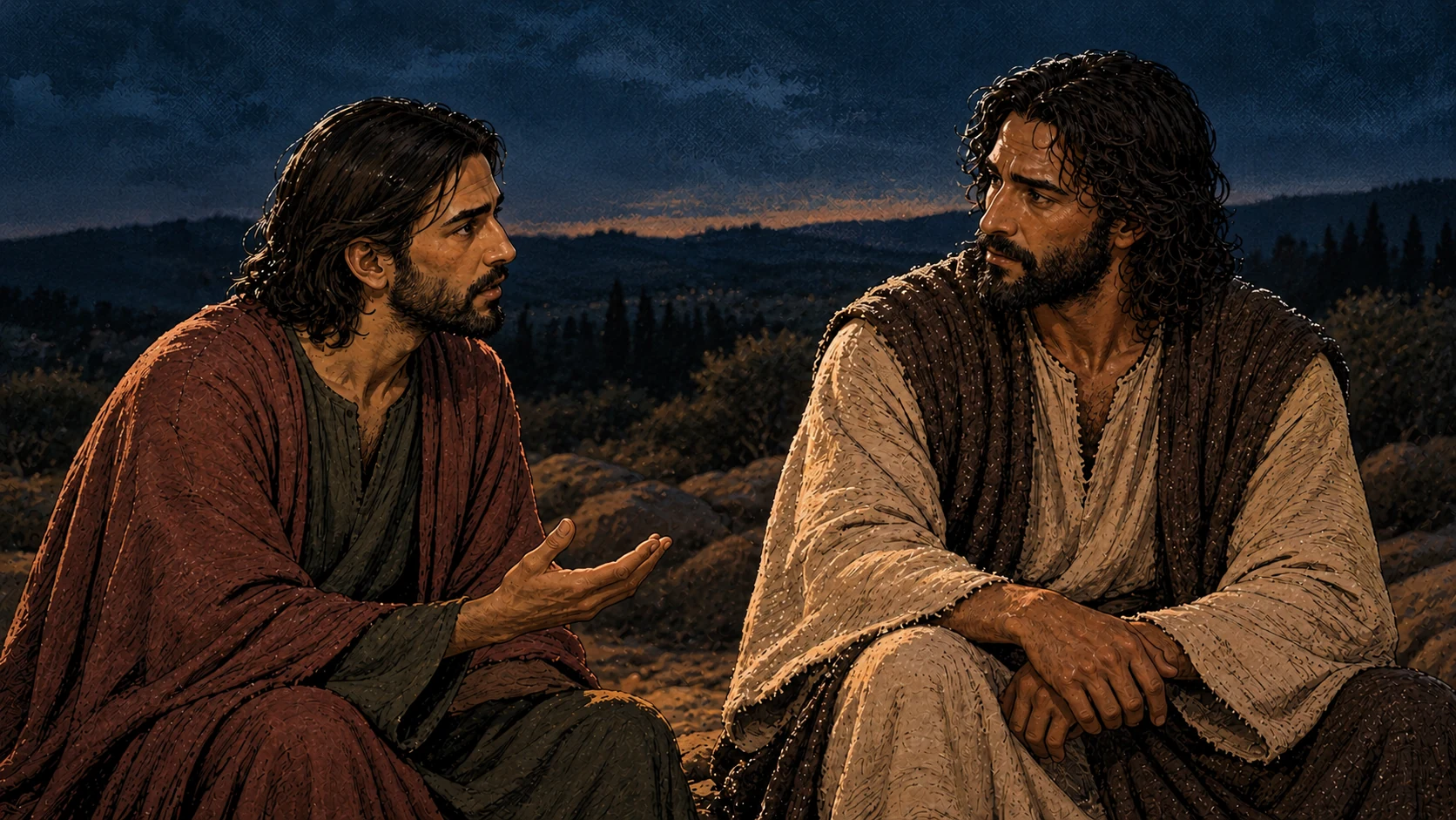 Judas asks Jesus a question in their private evening conversation.