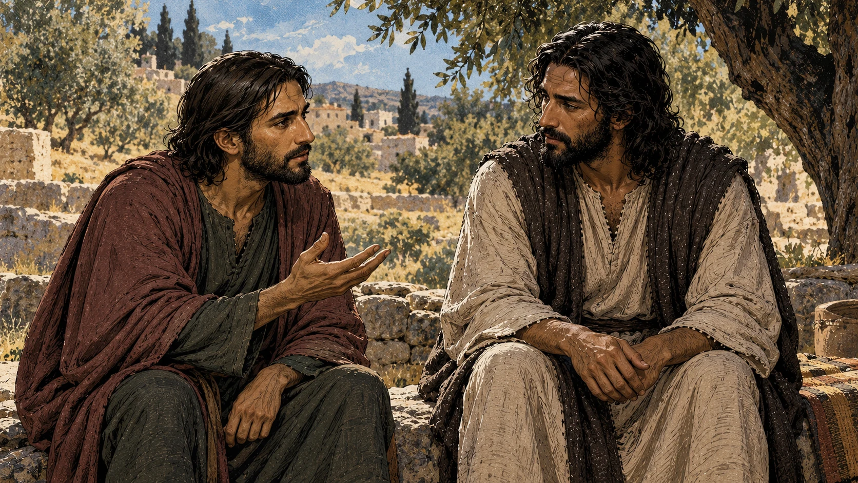 Judas questions Jesus during a quiet private conversation.