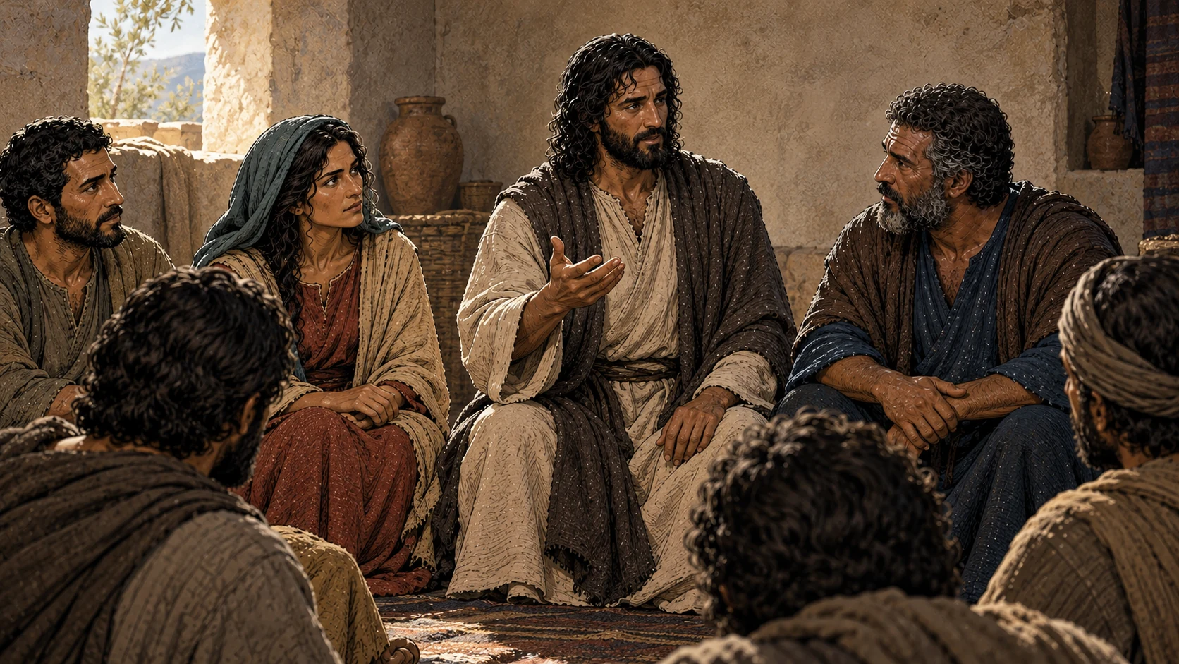 The Savior offers a peaceful greeting to the listening circle.