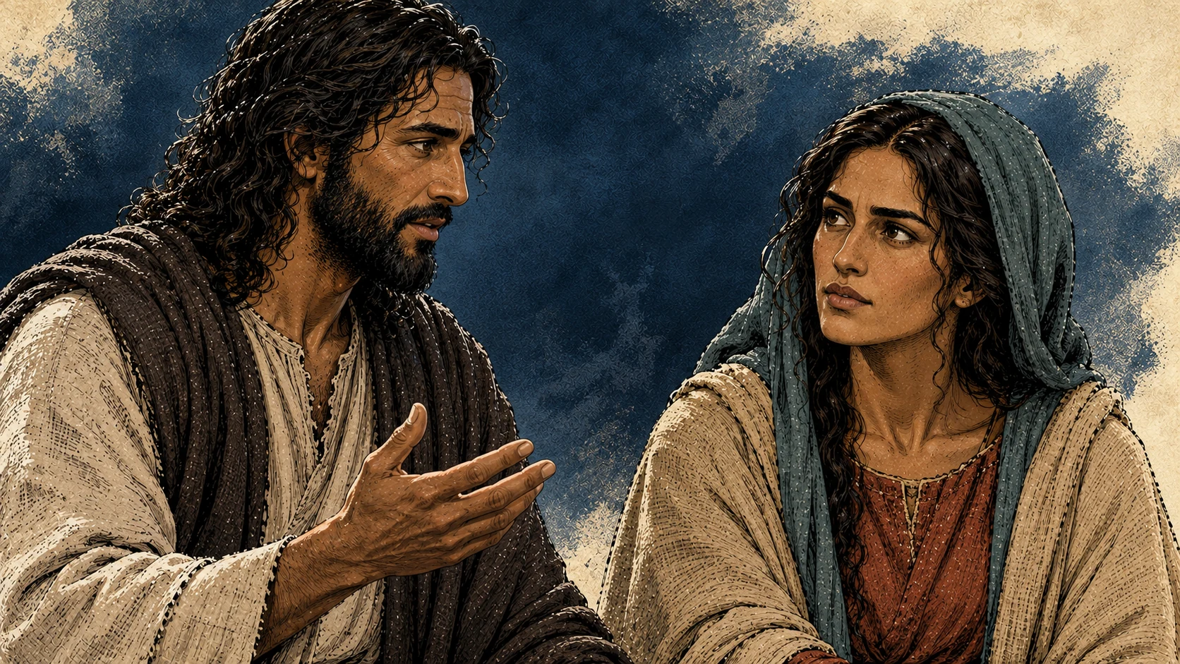 The Savior speaks as Mary listens steadily within the reported vision.
