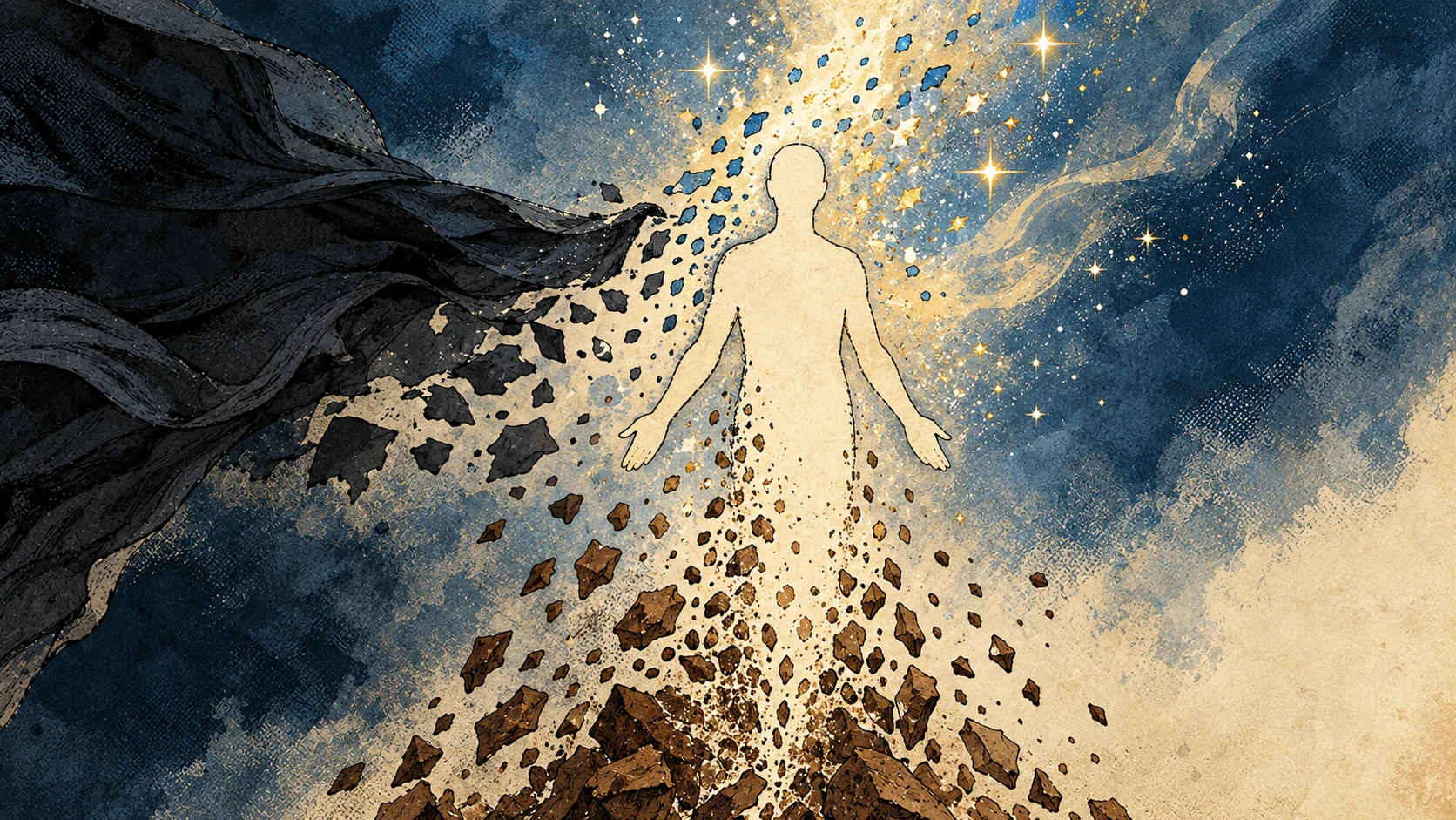 Material forms dissolve around the symbolic soul as Ignorance recedes.