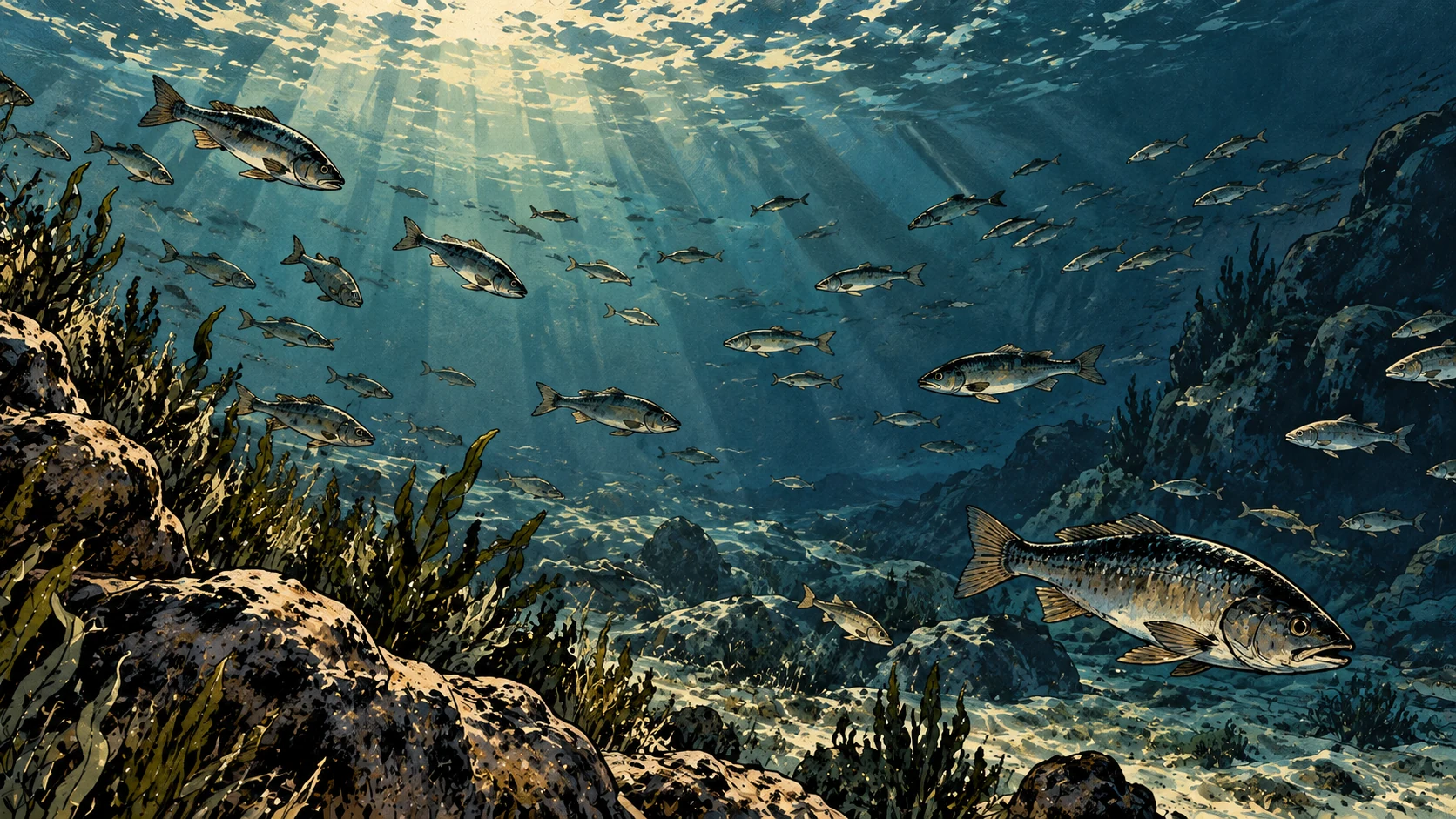Free fish in open water.