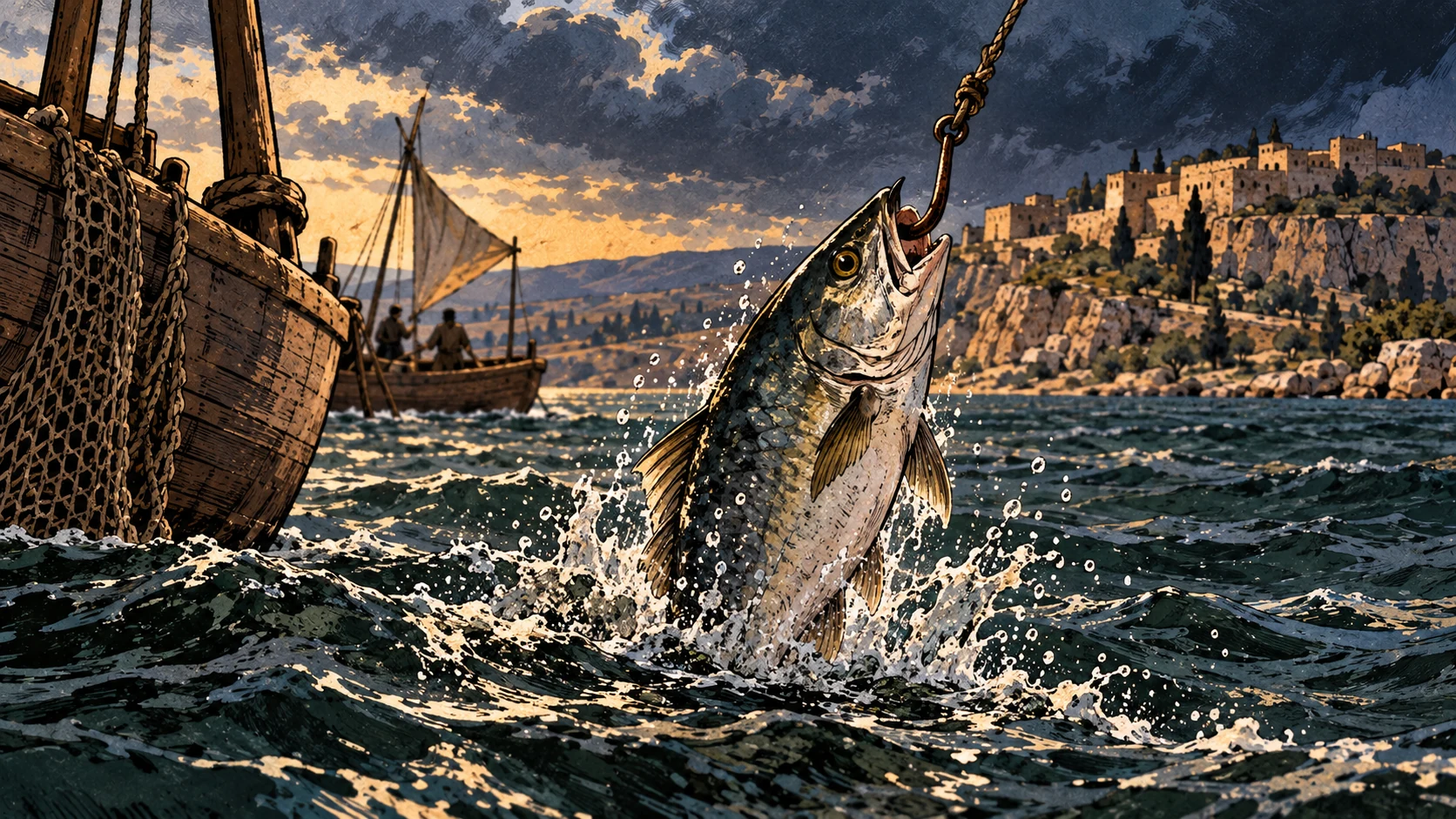 Fish caught on hook.