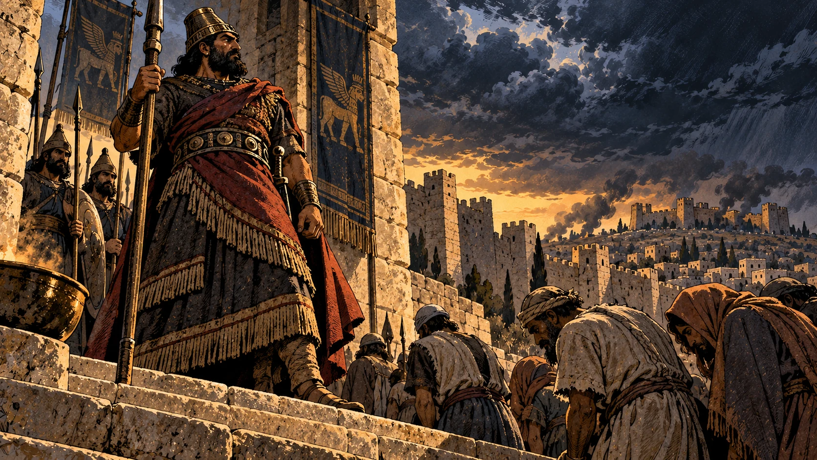 Invader commands at stone gate.