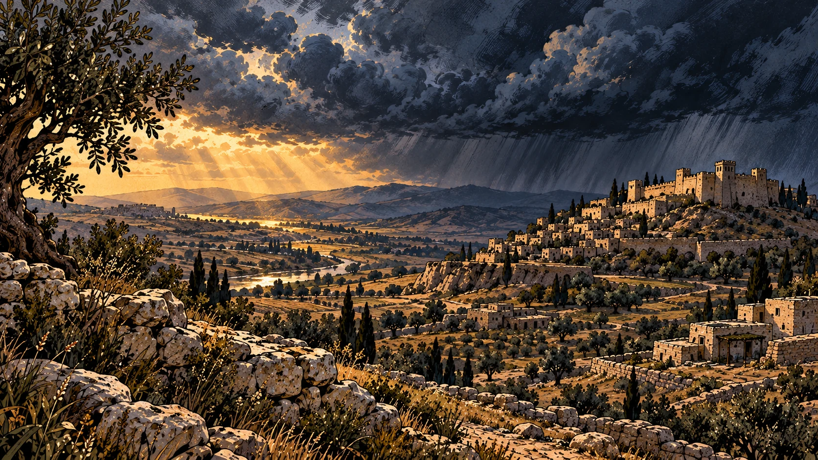 Storm and opening light.