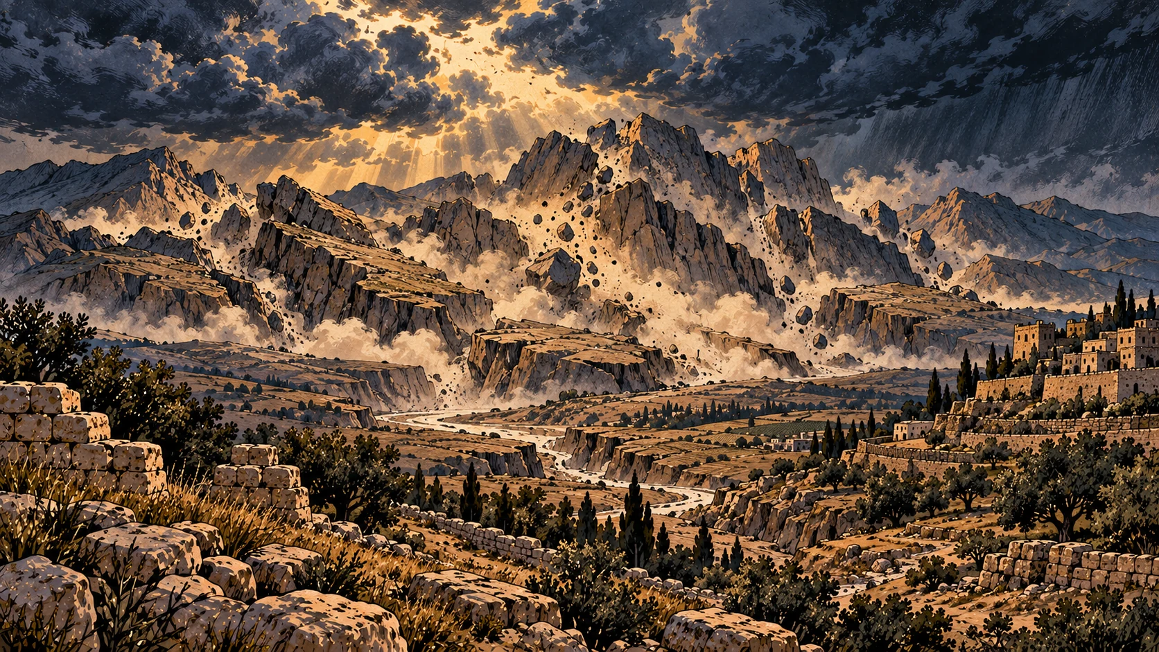 Symbolically shattering mountains.