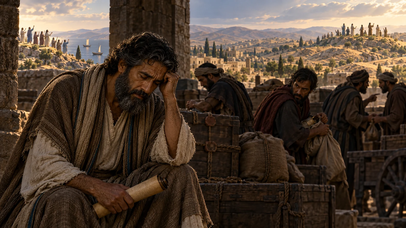 Isaiah mourns treachery in shadow while survivors praise Yahweh from eastern hills and western shores.