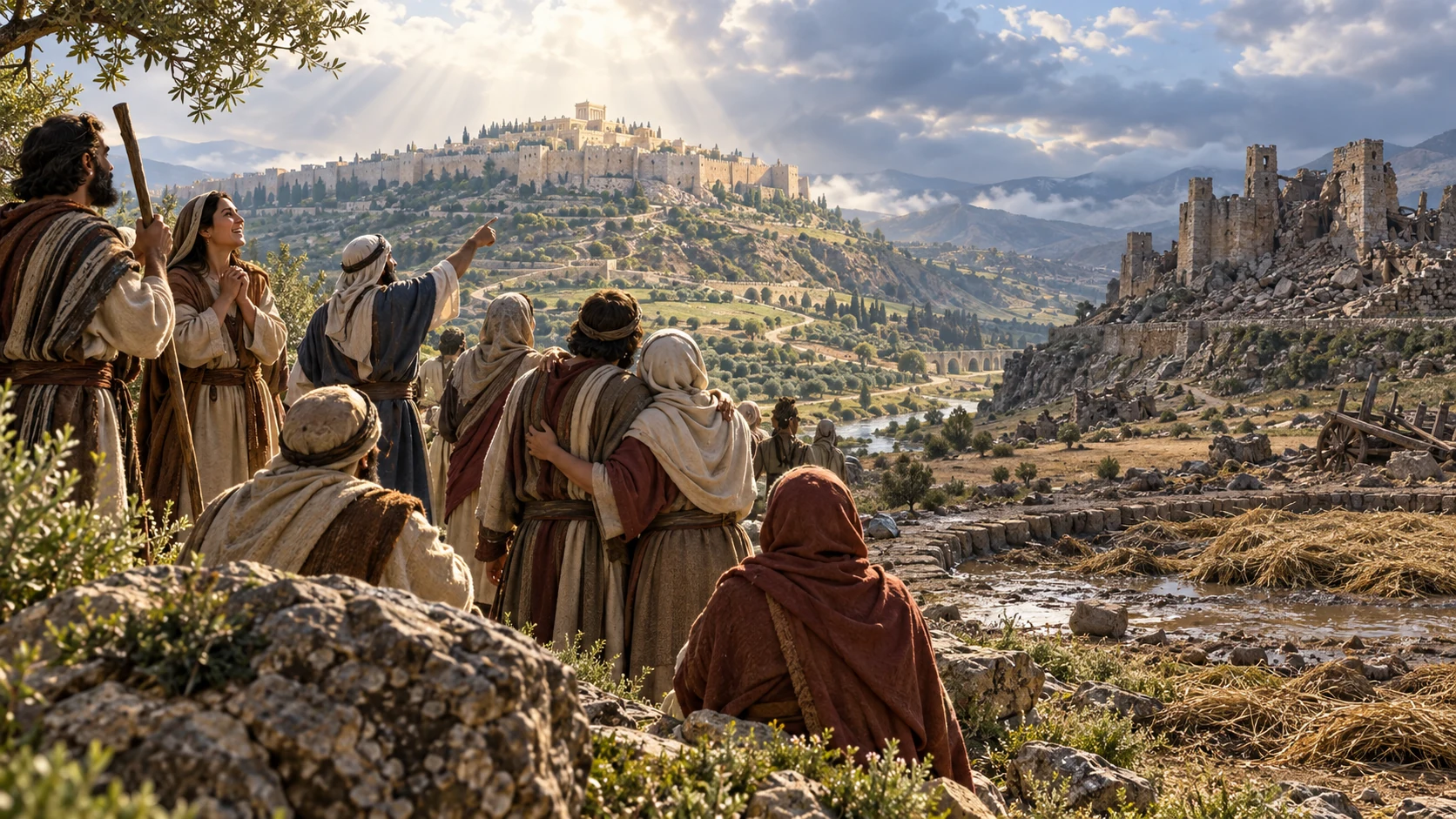 A humble remnant rejoices on Zion while Moab’s empty fortifications and wet straw lie reduced across the valley.