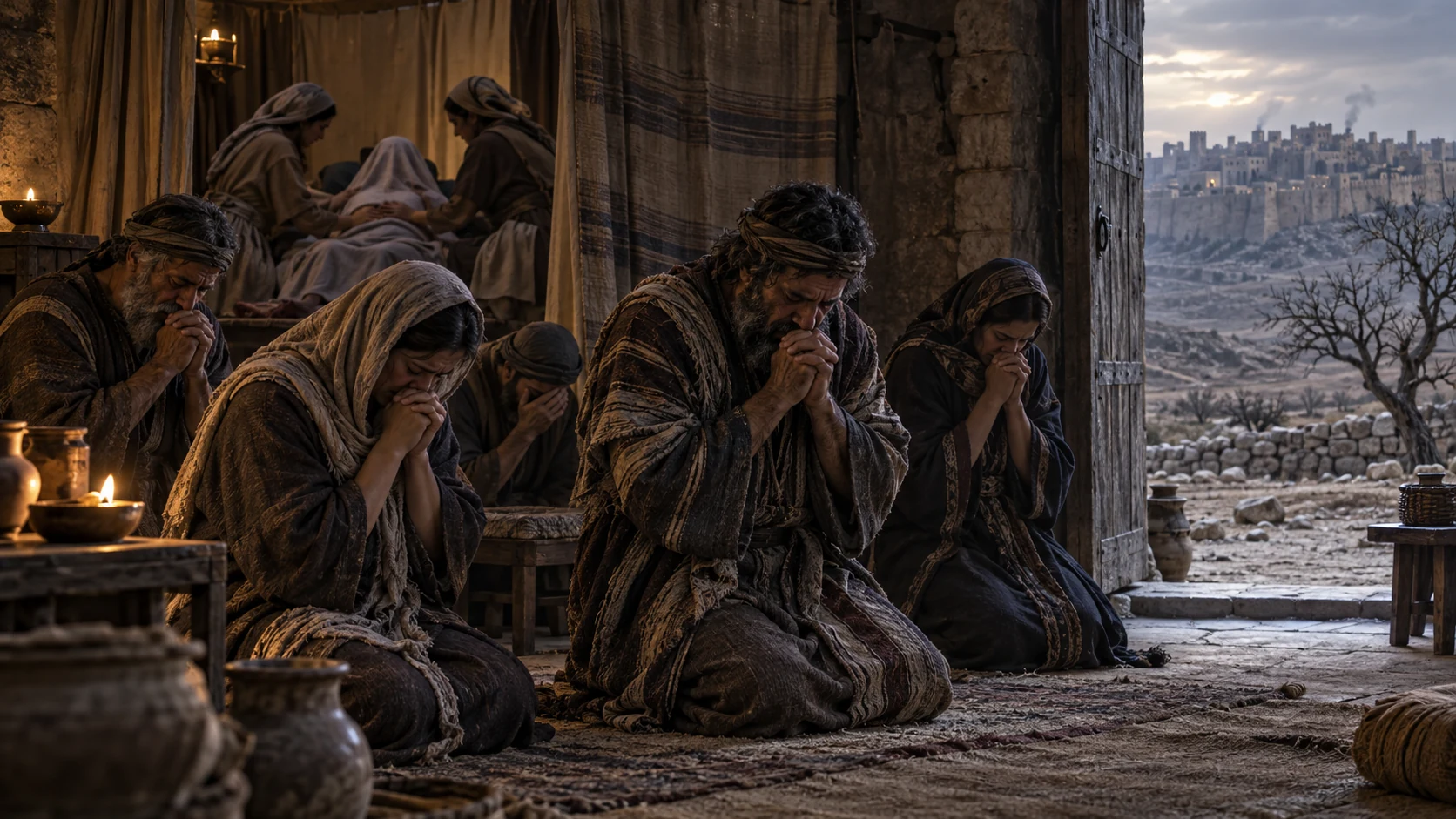 A disciplined people whisper prayers beside a modest labor chamber while the land remains barren.