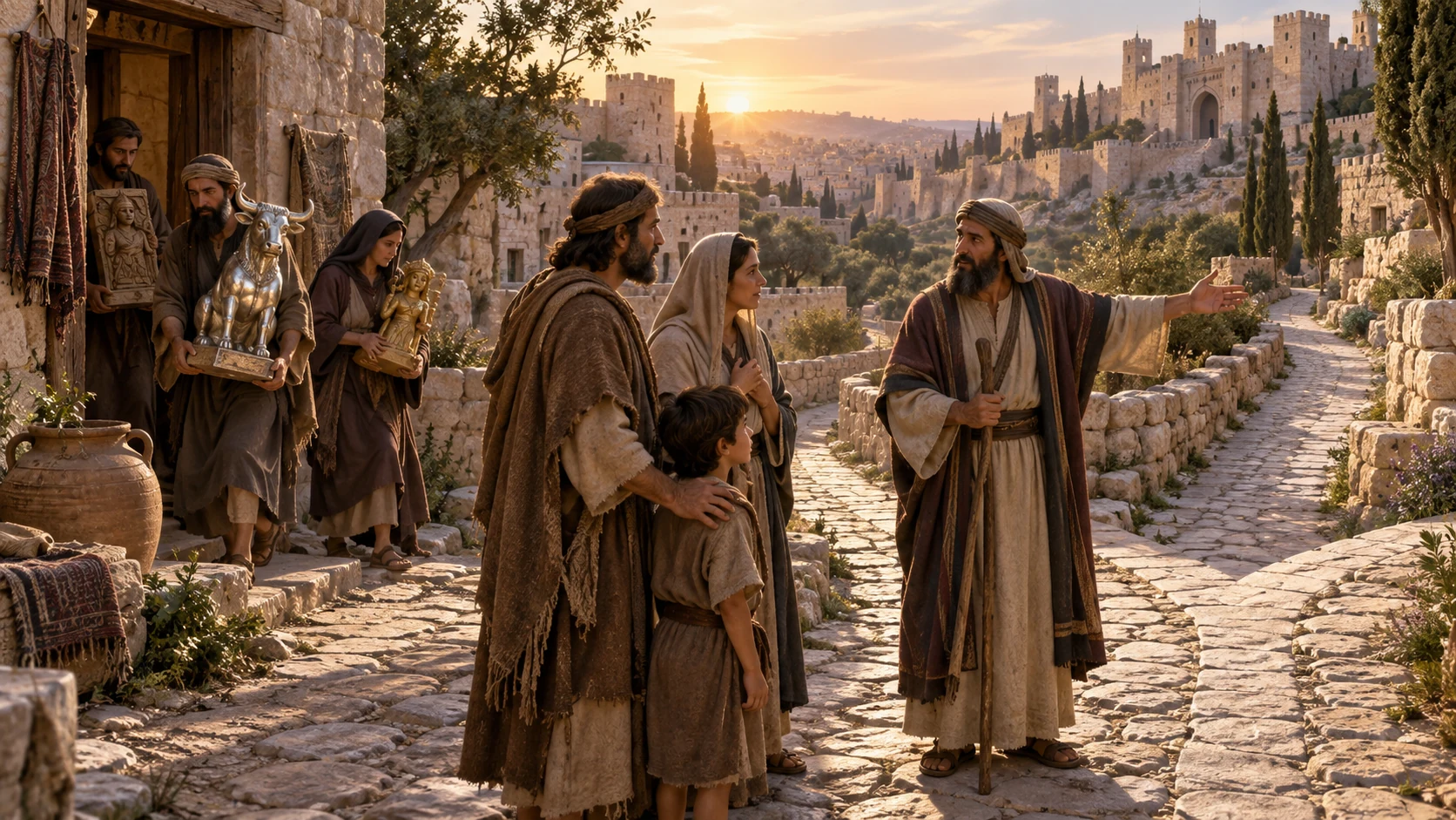 After distress, a family receives guidance and turns away from its plated idols.