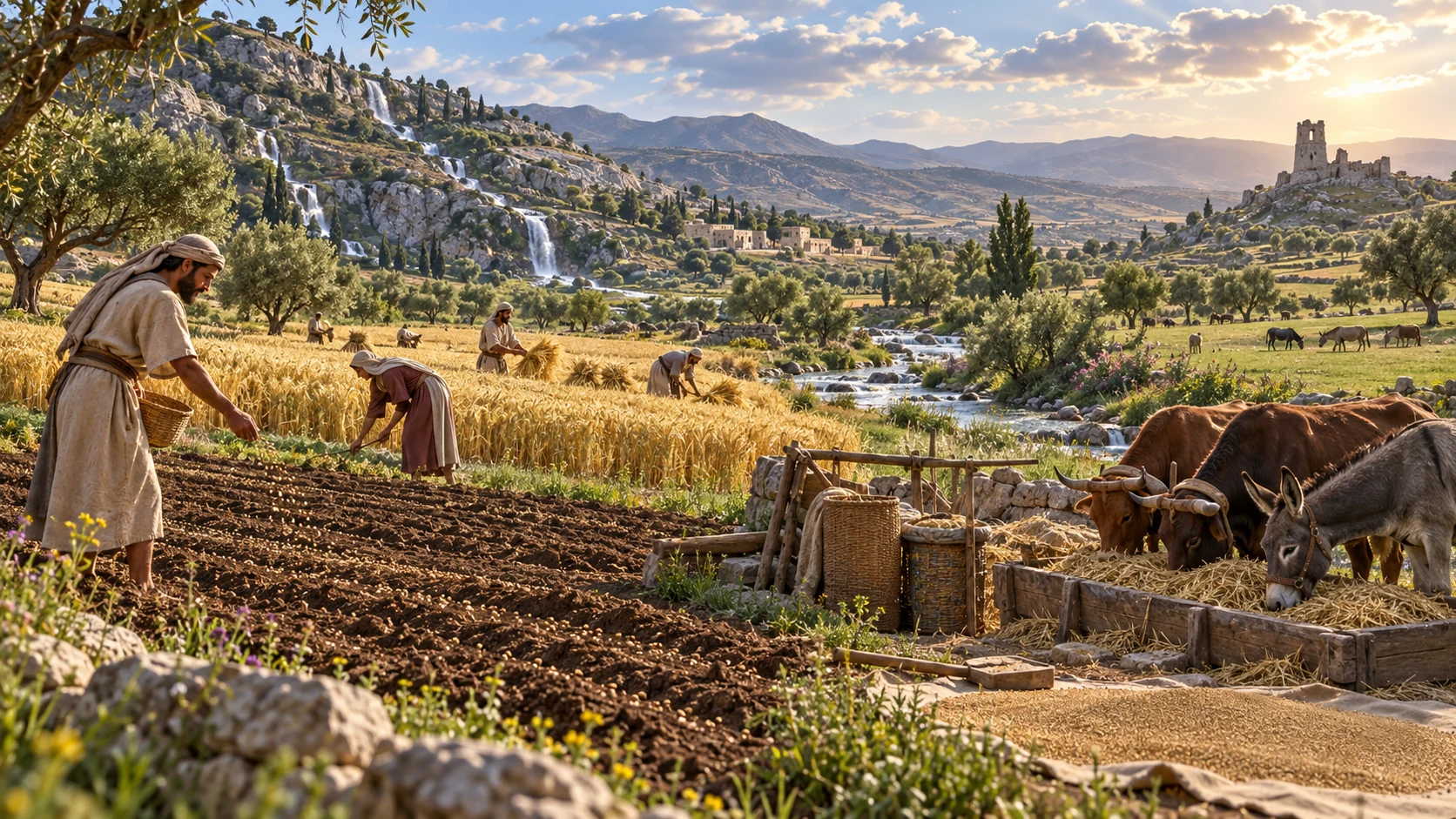 Rain feeds rich fields, grazing animals, and mountain streams as the people’s wounds are healed.