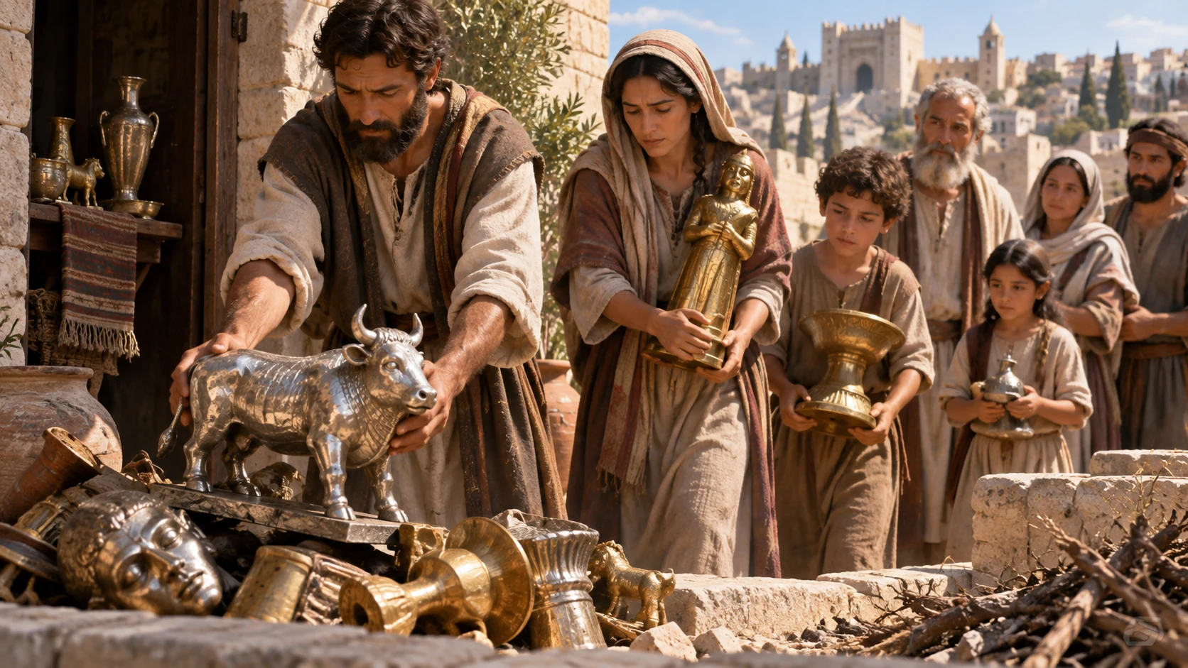 Households turn back and carry their handmade silver and gold idols out for rejection.