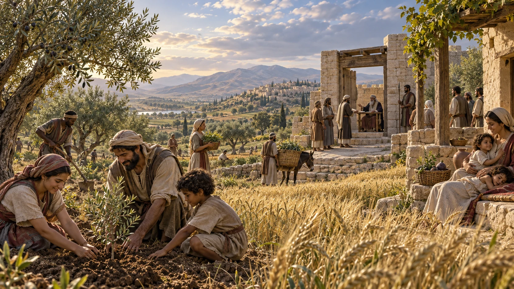 Fruitful fields and fair judgments grow beside the quiet homes of a secure community.