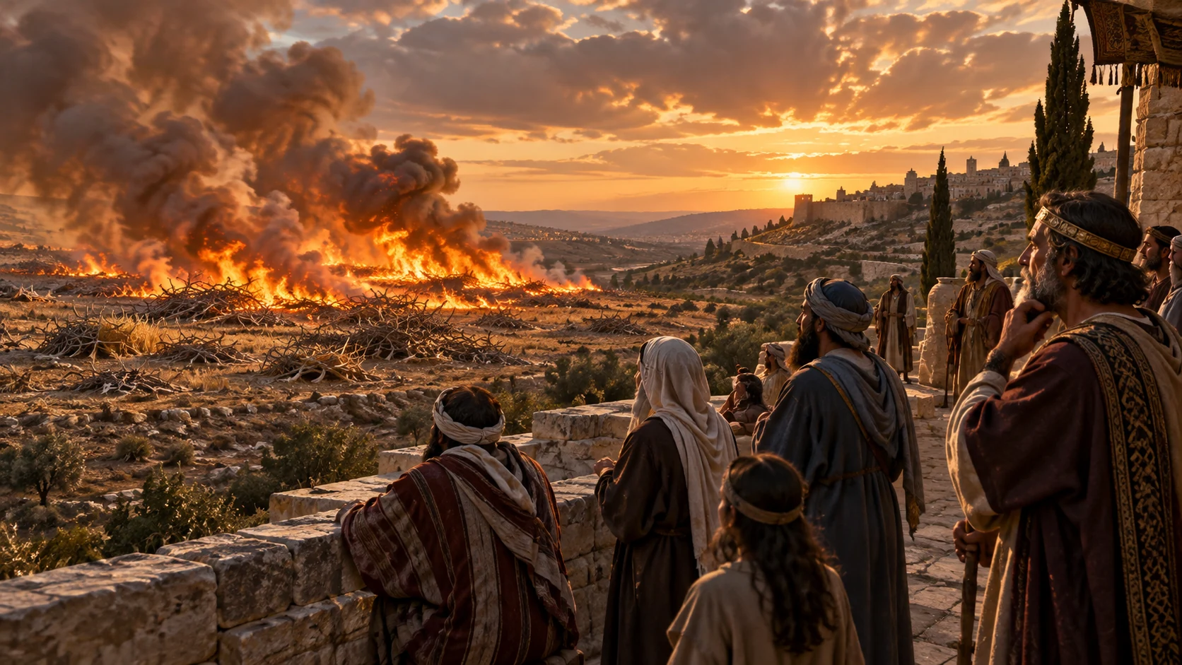 Dry chaff and cut thorns burn while near and distant listeners witness failed arrogance.