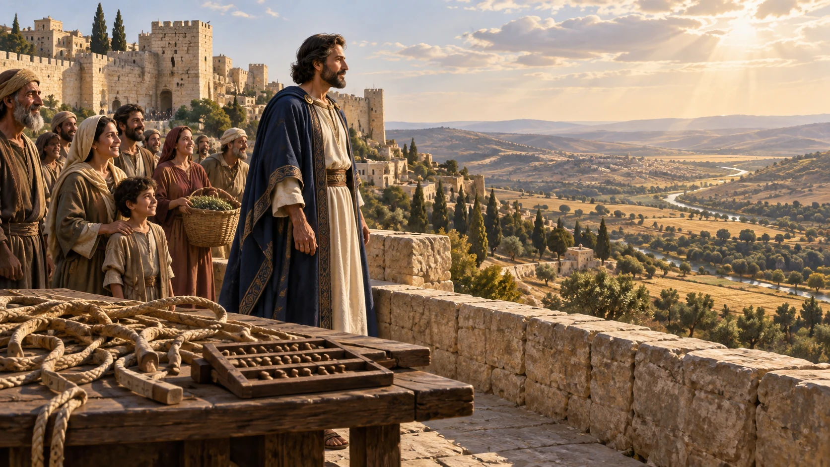 People behold their king and an expansive horizon where oppressive tower counters are gone.