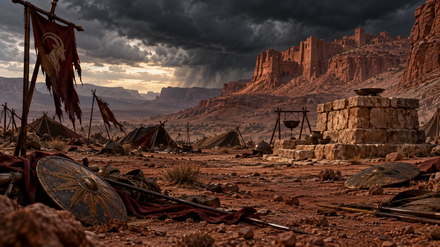 Beyond Bozrah, an emptied camp and fallen standards bear witness to the reckoning for Zion.
