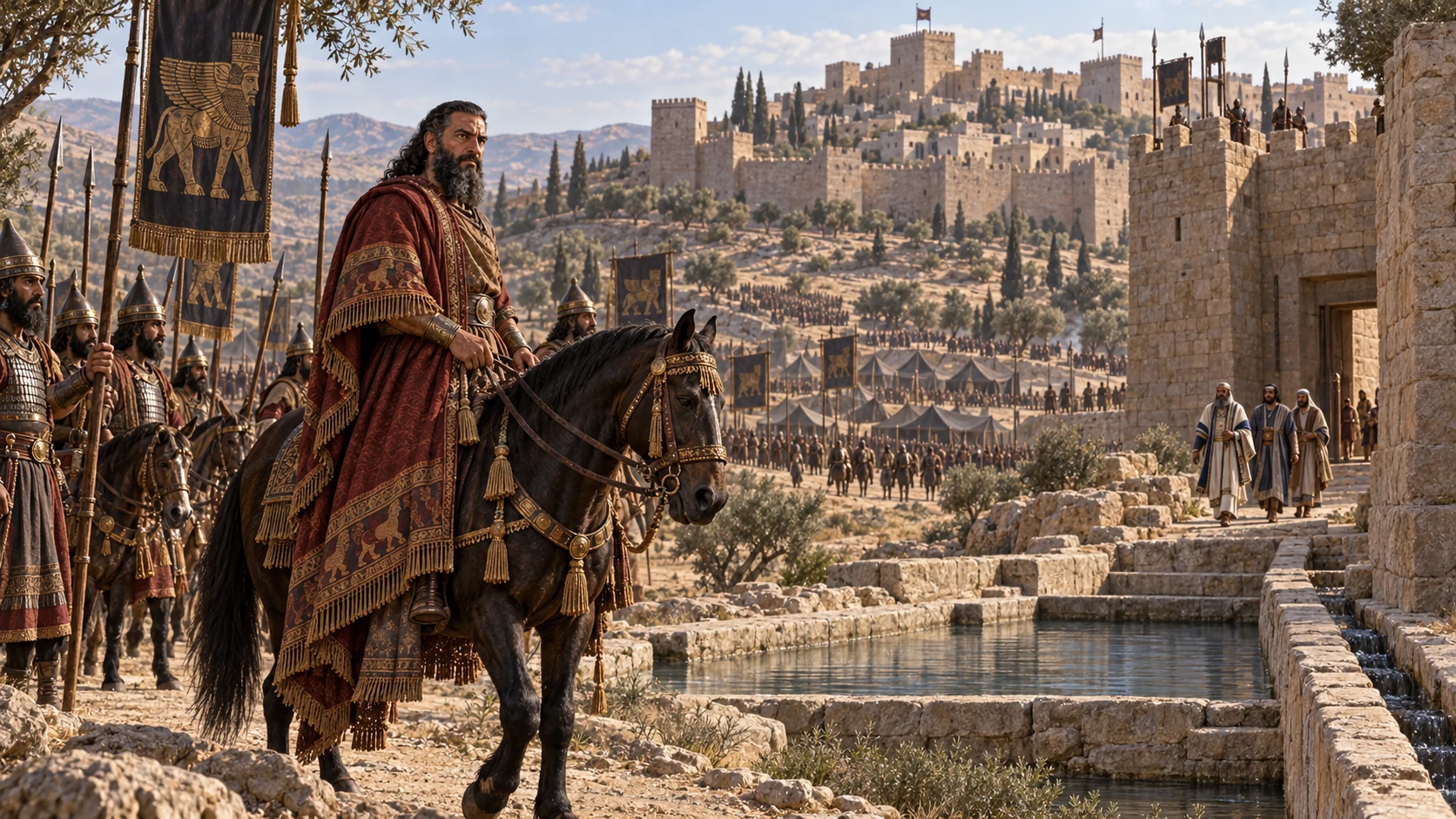 After Judah’s fortified cities fall, Assyria’s envoy confronts Jerusalem’s officials at the upper pool.