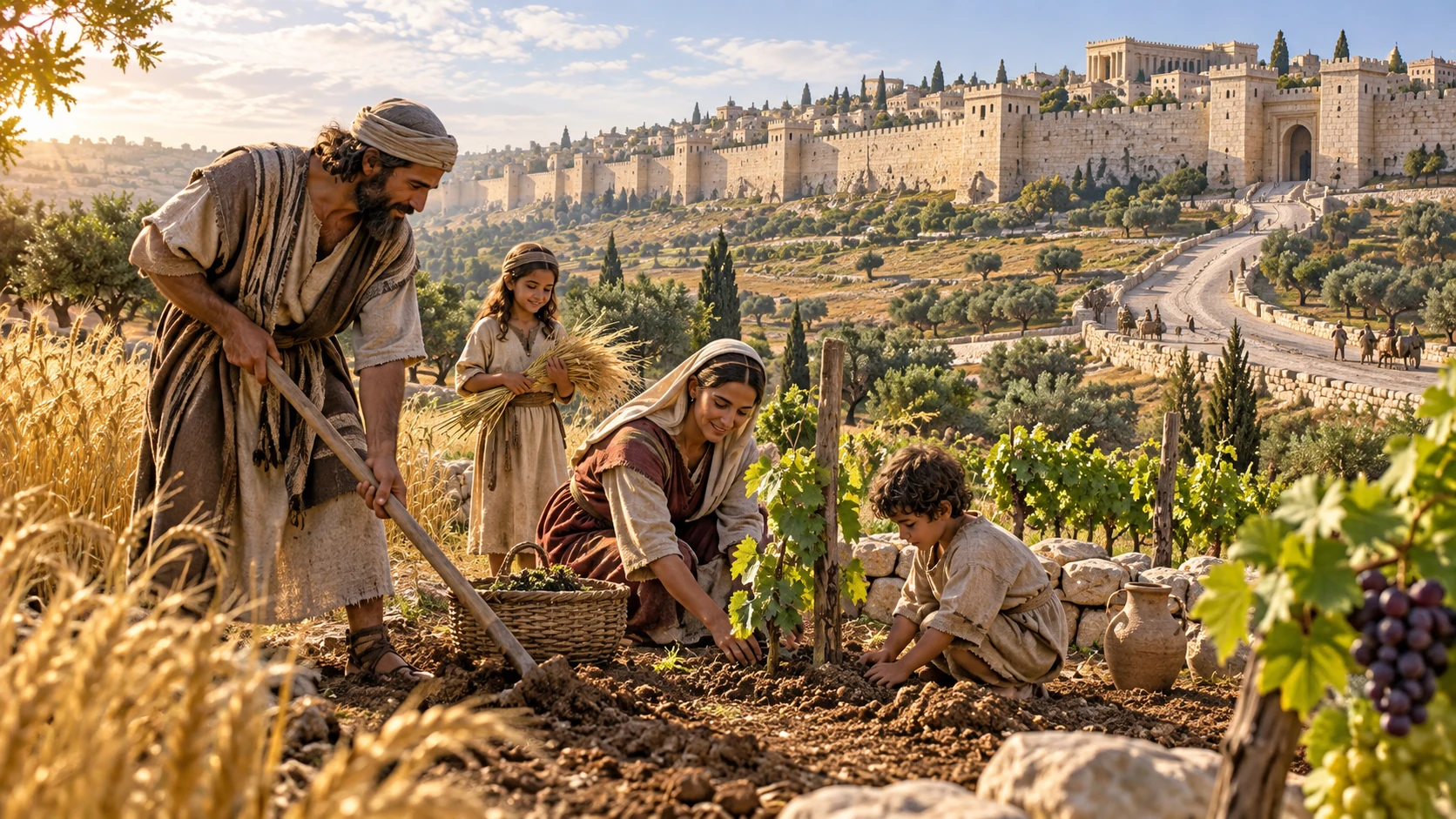 The promised sign turns survivors toward renewed fields while Jerusalem remains protected.