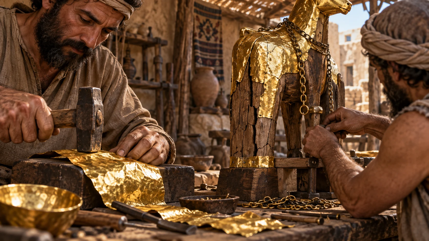 Craftsmen labor over a fixed image that cannot embody the living God.