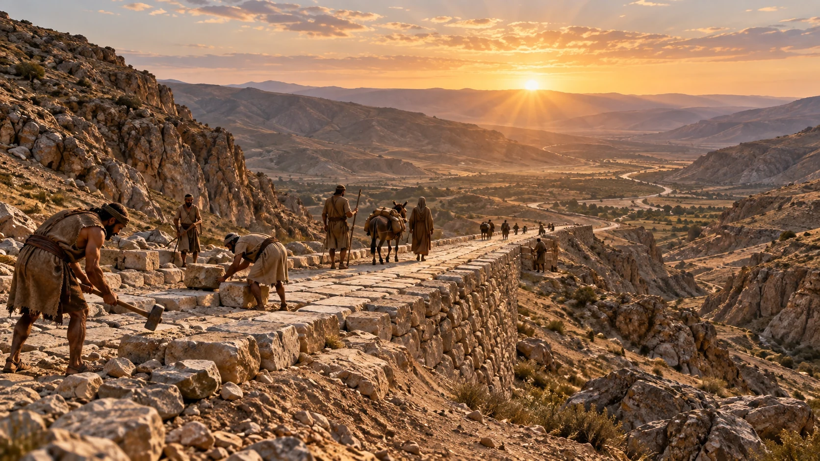 A straight road through rough terrain makes the promised revelation visible to all.