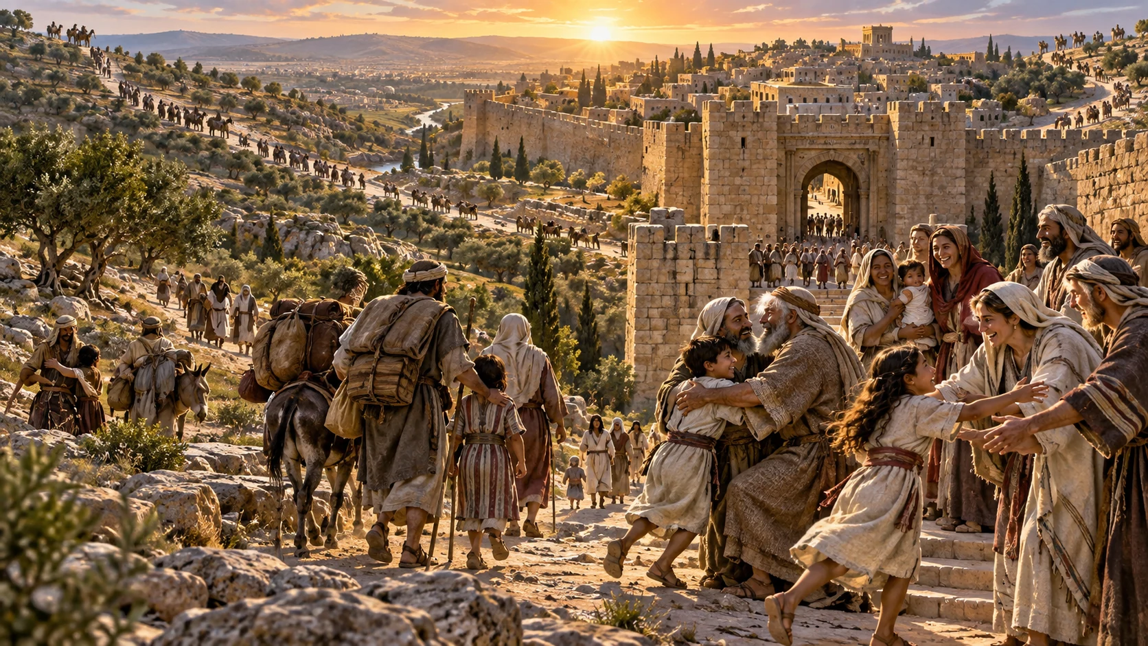 Sons and daughters are gathered home from distant lands under a promise not to fear.