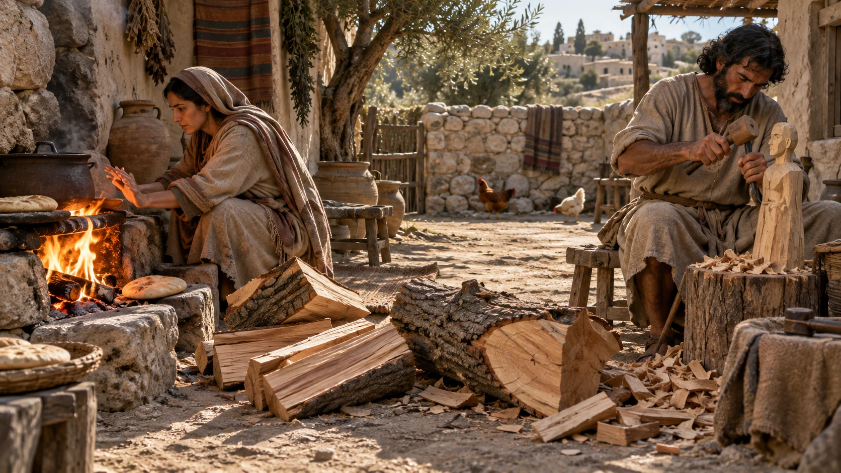 One tree warms and feeds a household while its remaining wood becomes an object of worship.