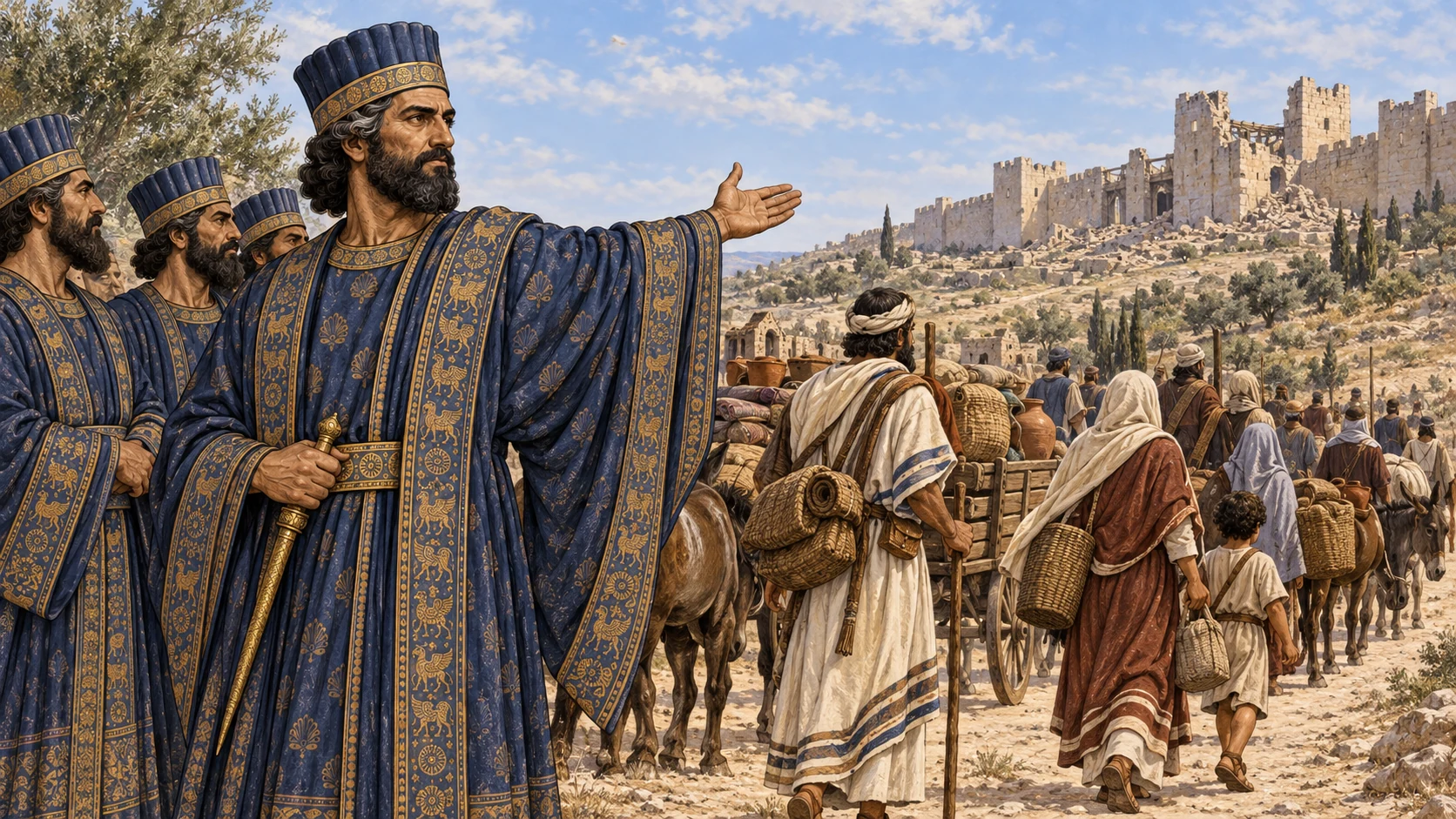 Cyrus’s commission is tied to Jerusalem’s restoration and exiles returning freely.