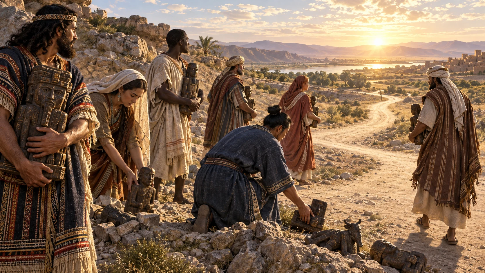 People carrying powerless images hear a call to leave them and seek salvation.