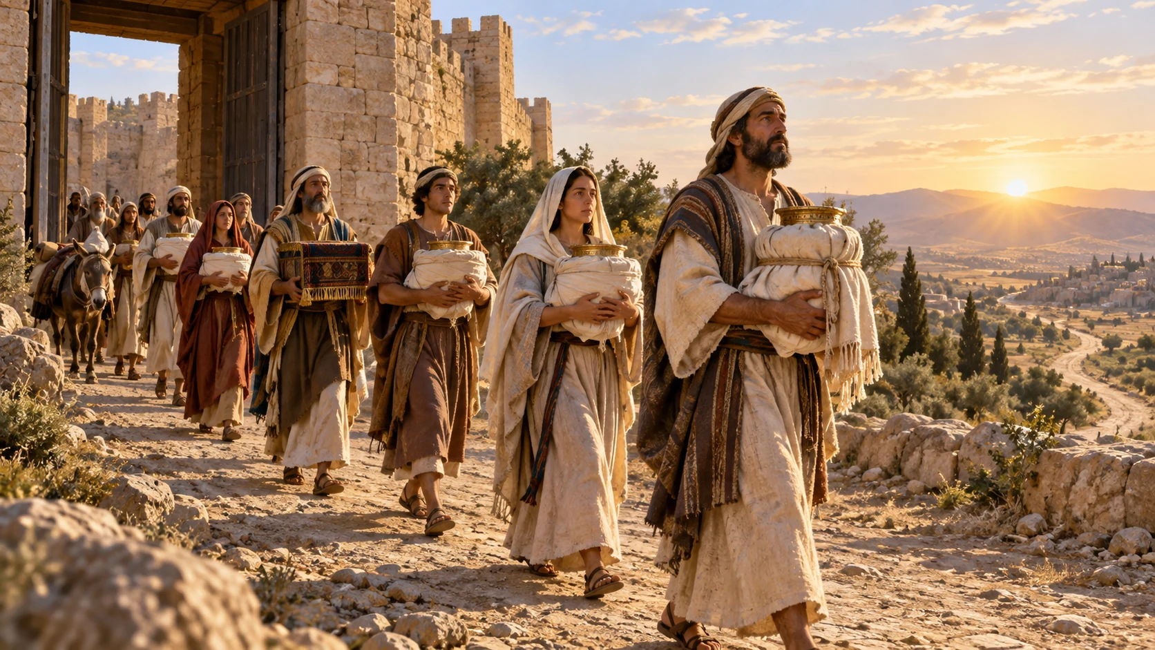 Those carrying sacred vessels depart steadily, not in frantic flight.