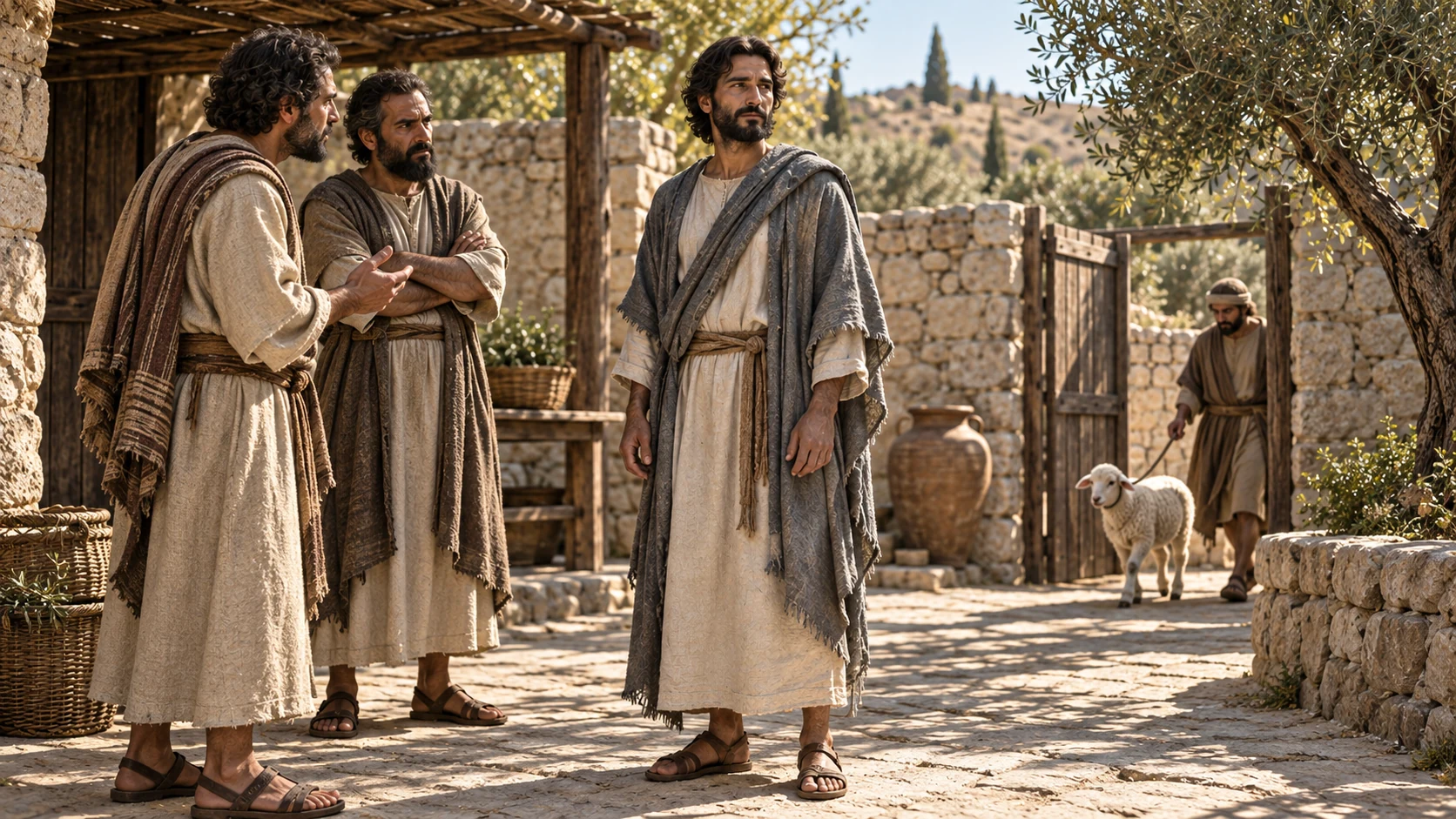 The servant remains silent as a lamb passes behind his accusers.