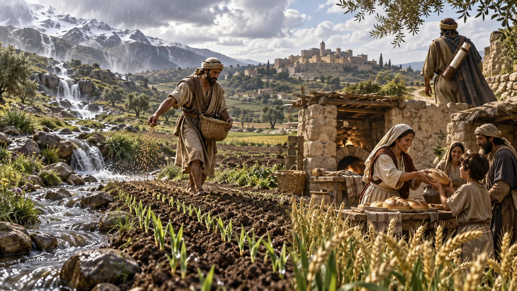 Rain nourishes seed and bread, just as the spoken word fulfills its purpose.