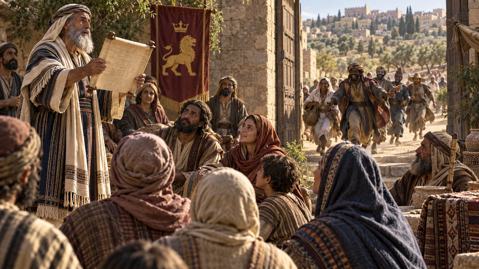 The people listen to an enduring promise as unfamiliar nations hurry toward the gathering.