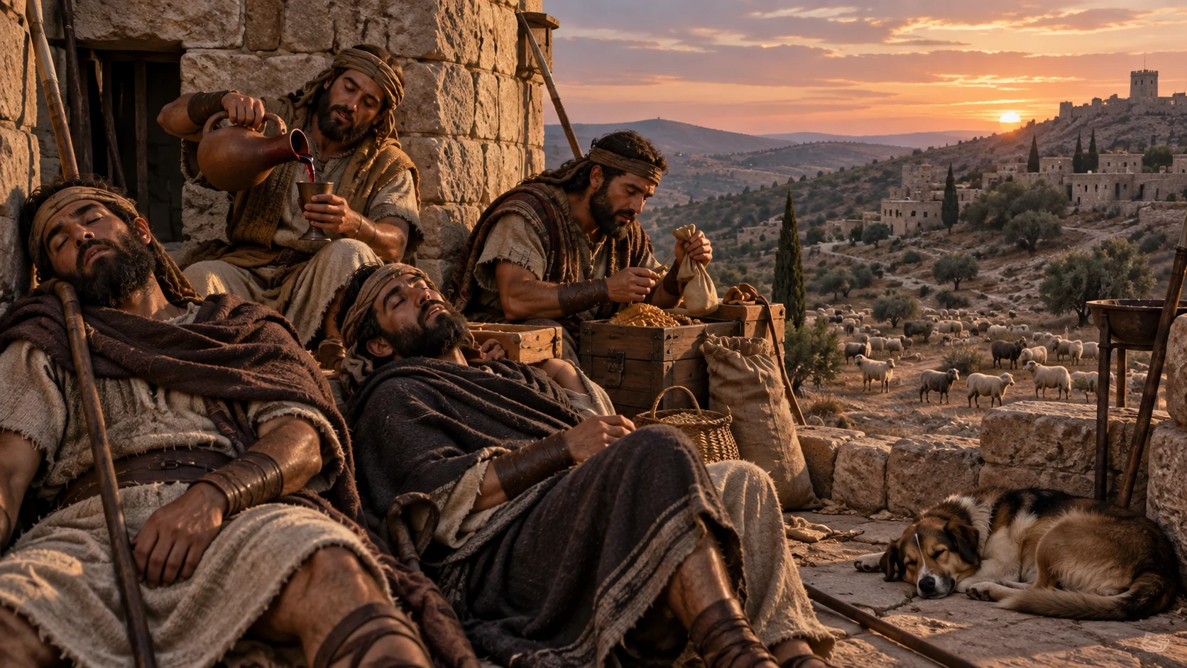 Entrusted leaders sleep, drink, and seek gain while sheep wander without a watchful shepherd.