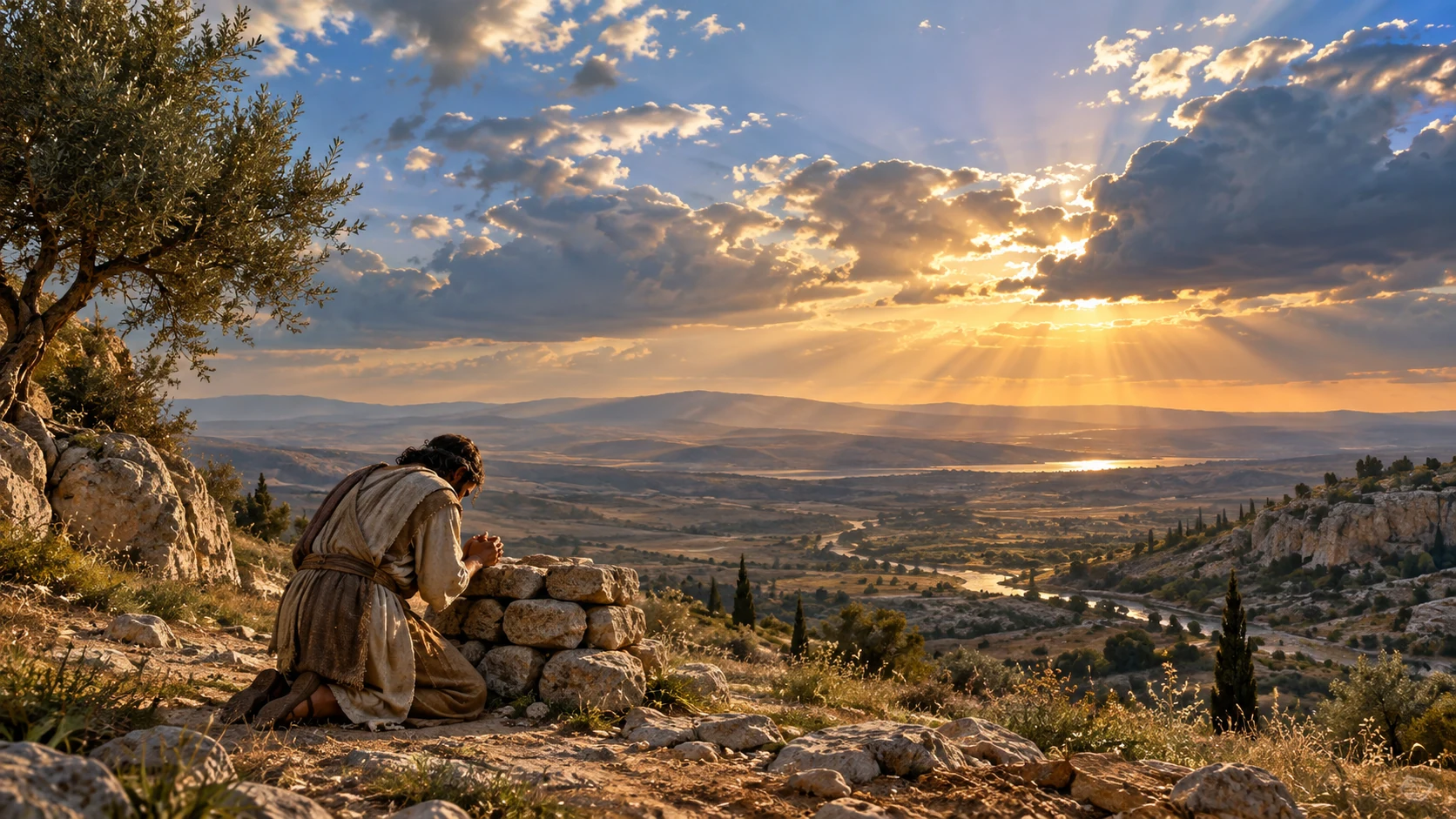 A contrite worshiper prays beneath the vast sky that no house can contain.